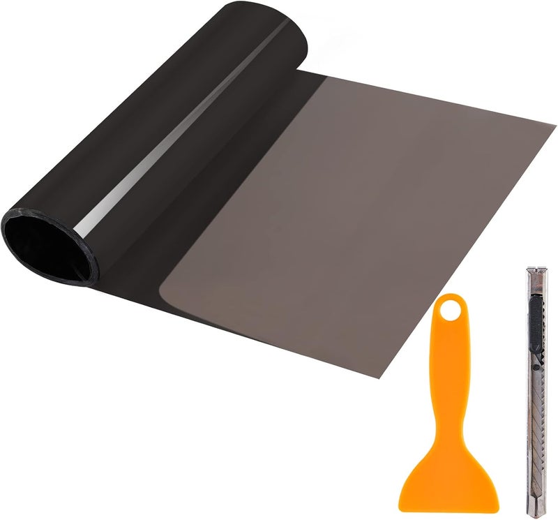 QUhang Car Headlight Taillight Tint Film, 2PCS 12 by 48 inch Self Adhesive Smoke Fog Light Vinyl Film Sheet Chameleon Sticker with Squeegee and Cutter (Light Black) - Image 1